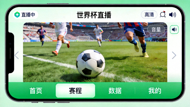 世界杯手机直播应用在智能手机上播放比赛的界面截图
